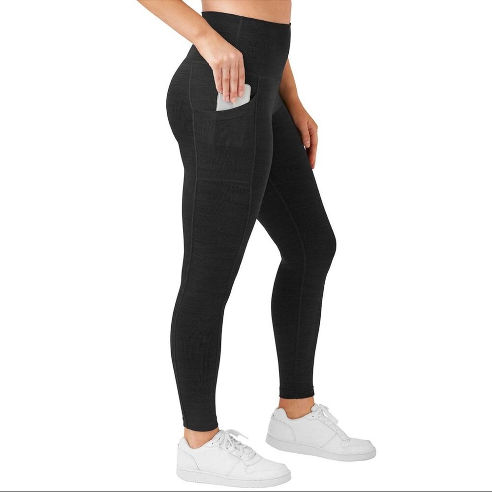 High rise Ribbed Ankle Leggings Heather Black workout gym comfy NWT M